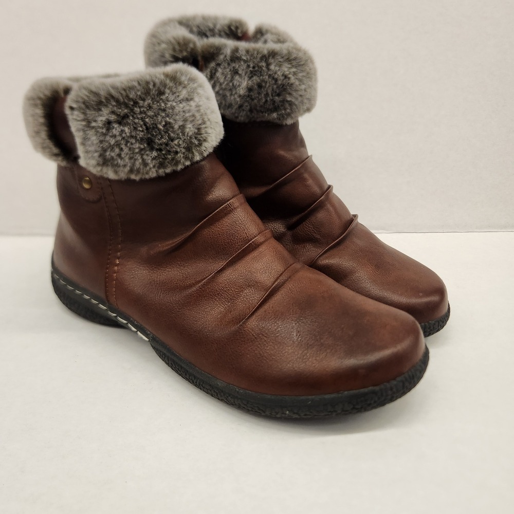 Westwind Brown Faux Fur Collar Ankle Boots Women's Size 8M Winter Casual‎ Shoes